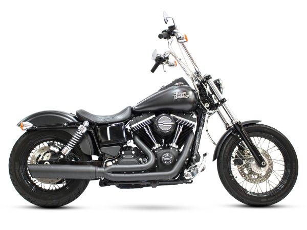 Boarzilla 2-into-1 Exhaust with Upswept Muffler - Black. Fits Dyna 2006-2017.