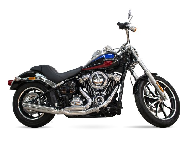 Low Cat 2-into-1 Exhaust - Chrome. Fits Softail 2018up Non-240 Tyre Models.