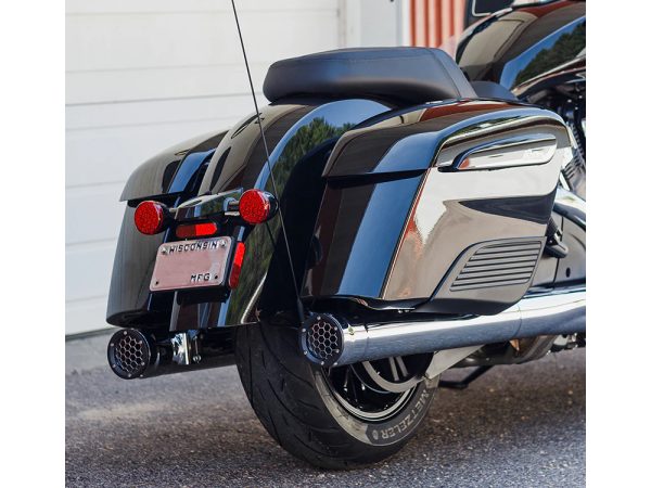 Grand Prix 4in. Slip-On Mufflers - Chrome. Fits Indian Big Twin 2014up with Hard Saddle Bags.