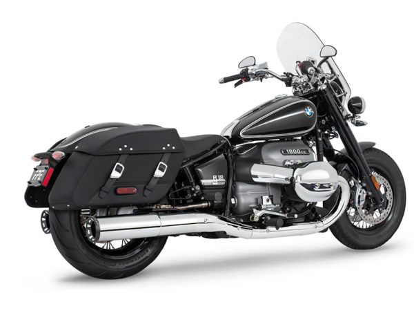 4.5in. Two-Step Slip-On Mufflers - Chrome with Black Straight Tips. Fits BMW R-18 Classic 2021up.