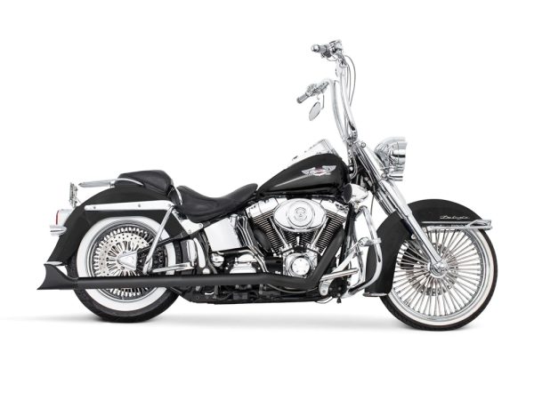 33in. True Dual SharkTail Exhaust - Black. Fits Softail 2007-2017.