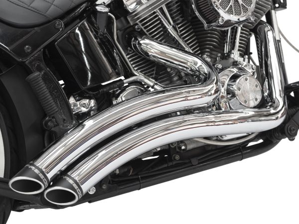 Sharp Curve Radius Exhaust - Chrome with Black End Caps. Fits Softail 1986-2017. - Image 3