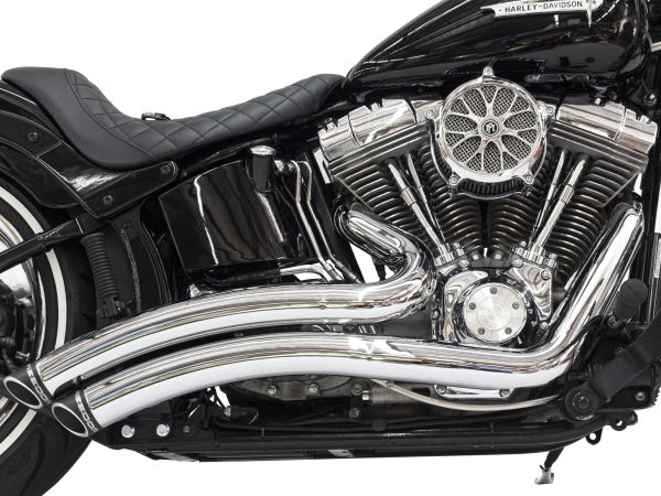 Sharp Curve Radius Exhaust - Chrome with Black End Caps. Fits Softail 1986-2017. - Image 4