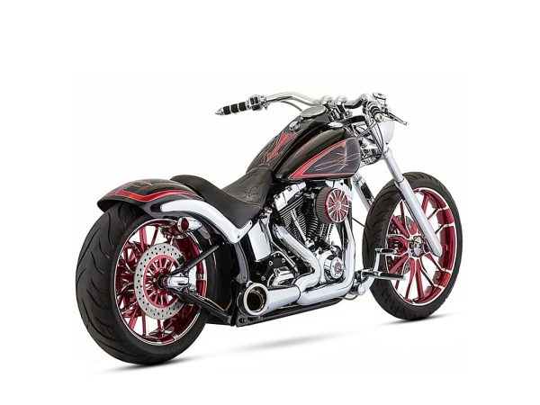 Turnout 2-into-1 Exhaust - Chrome with Black End Cap. Fits Softail Breakout 2013-2017 & Rocker 2008-2011.