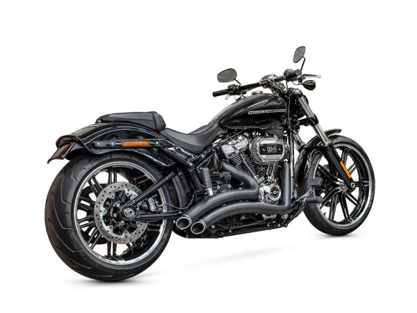 Sharp Curve Radius Exhaust - Black with Black End Caps. Fits Softail 2018up.