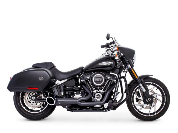 Turnout 2-into-1 Exhaust with Black Finish & Black End Cap. Fits Softail 2018up - Image 2