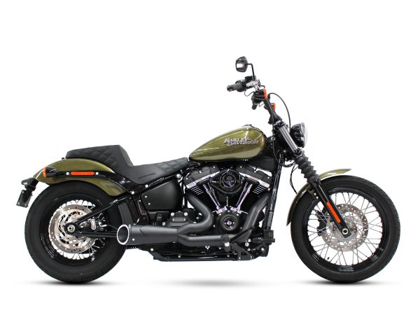 Combat Shorty 2-into-1 Exhaust - Black with Black End Cap. Fits Softail 2018up.