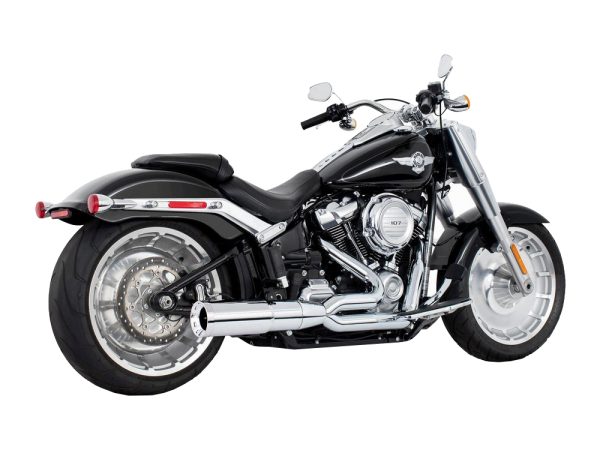 2-into-1 Two Step Exhaust - Chrome with Chrome End Cap. Fits Softail Breakout & Fatboy 2018up with 240 Tyre.