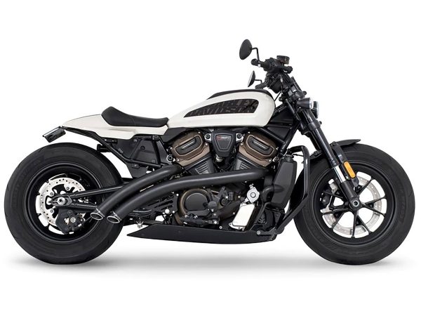 Radical Radius Exhaust - Black with Black End Caps. Fits Sportster S 2021-2023