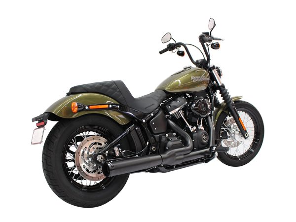 2-into-1 Exhaust - Black with Black End Cap. Fits Deluxe, Softail Slim, Street Bob, Low Rider, Fat Bob 2018up & Standard 2020up. - Image 4