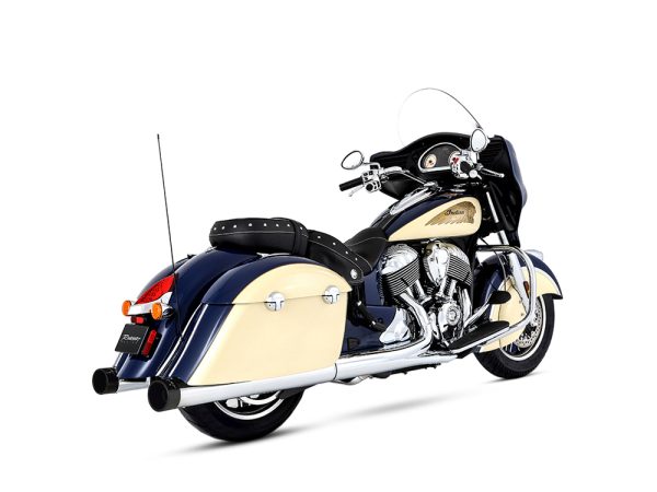 4in. Slip-On Mufflers - Chrome with Black End Caps. Fits Indian Big Twin 2014up with Hard Saddle Bags.