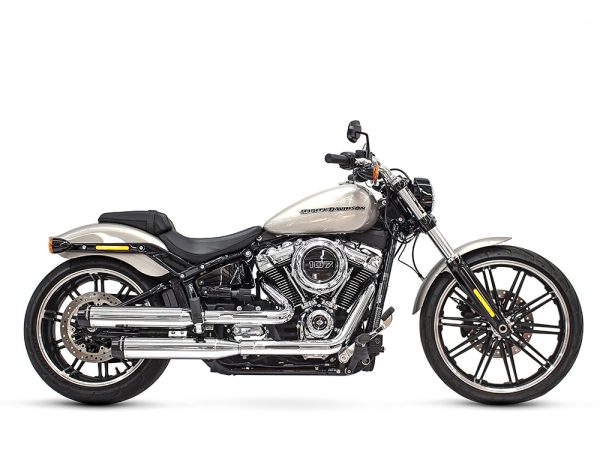 3-1/2in. Slip-On Mufflers - Chrome with Contrast Cut Black End Caps. Fits Softail Slim, Street Bob, Low Rider, Breakout & Fat Boy 2018up & Standard 2020up.