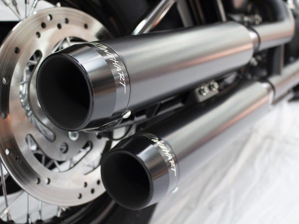 3-1/2in. Slip-On Mufflers - Black with Black Contrast Cut End Caps. Fits Softail Slim, Street Bob, Low Rider, Breakout & Fat Boy 2018up & Standard 2020up. - Image 2