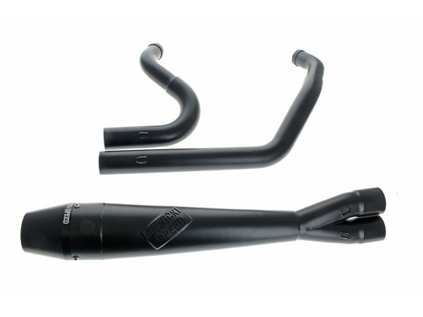 Mid Length 2-into-1 Exhaust with Billet End Cap - Black. Fits Softail 1986-2017.