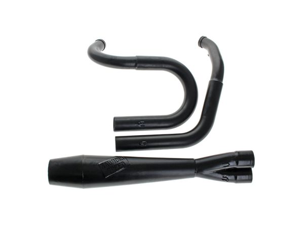 Mid Length 2-into-1 Exhaust with Welded End Cap - Black. Fits Dyna 1991-2017.