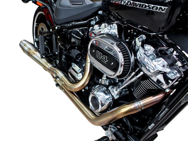 Mid Length 2-into-1 Exhaust with Welded End Cap - Stainless. Fits Softail 2018up with 240 Rear Tyre. - Image 2