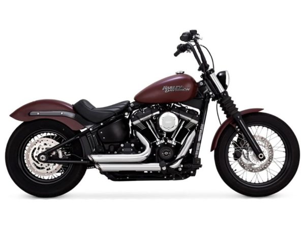 Shortshots Staggered Exhaust - Chrome. Fits Softail 2018up Non-240 Tyre Models