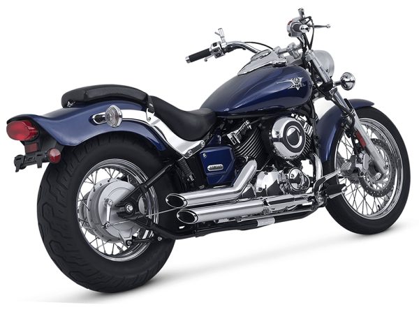 Shortshots Staggered Exhaust - Chrome. Fits Yamaha V-Star XVS650 1998-2019 - Image 2