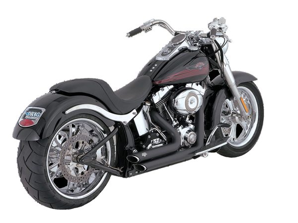 Shortshots Staggered Exhaust - Black. Fits Softail 1986-2017 Non-240 Tyre Models