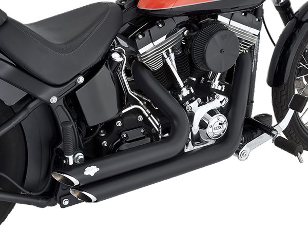 Shortshots Staggered Exhaust - Black. Fits Softail 1986-2017 Non-240 Tyre Models - Image 2