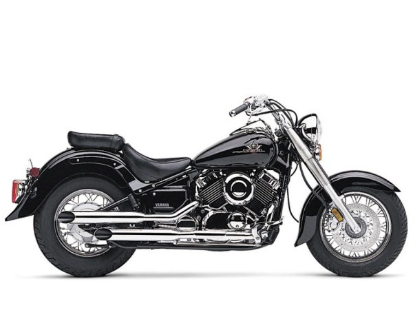 Exhaust with Slash Cut Mufflers - Chrome. Fits Yamaha V-Star XVS650 1998-2019