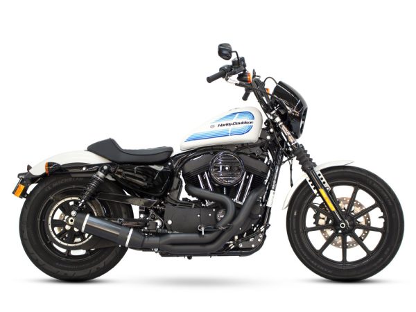 Bob Cat 2-into-1 Exhaust - Black with Black Satin Sleeve Muffler. Fits Sportster 2004-2021