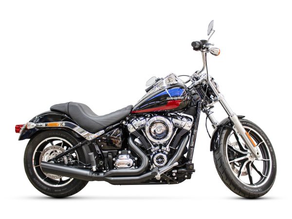 Low Cat 2-into-1 Exhaust - Black. Fits Softail 2018up Non-240 Tyre Models.