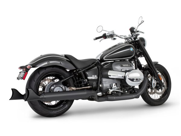 4in. Two-Step Slip-On Mufflers - Black with Sharktail Tips. Fits BMW R-18 2021up.