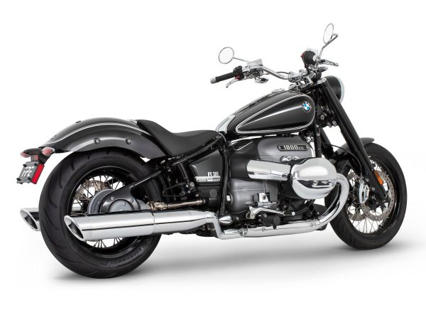 4.5in. Two-Step Slip-On Mufflers - Chrome with Chrome Slash Cut Tips. Fits BMW R-18 2021up.