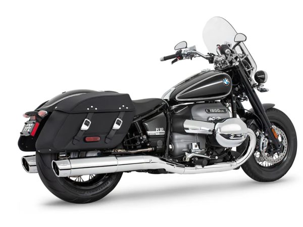 4.5in. Two-Step Slip-On Mufflers - Chrome with Chrome Combat Fluted Tips. Fits BMW R-18 Classic 2021up.