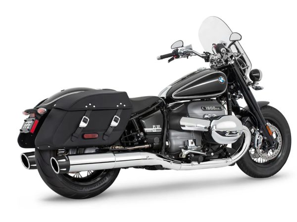 4.5in. Two-Step Slip-On Mufflers - Chrome with Black Combat Fluted Tips. Fits BMW R-18 Classic 2021up.