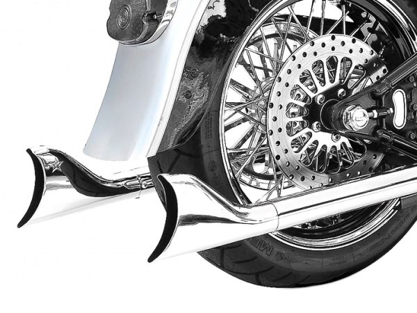 33in. True Dual SharkTail Exhaust - Chrome. Fits Softail 1997-2006. - Image 2