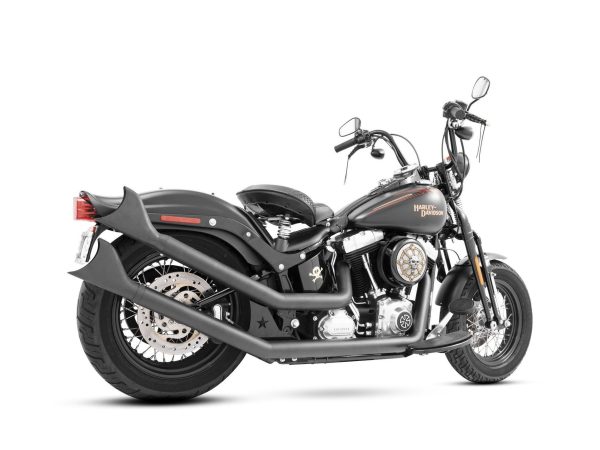 Upswept Exhaust - Black with Black Sharktail End Caps. Fits Softail 1986-2017