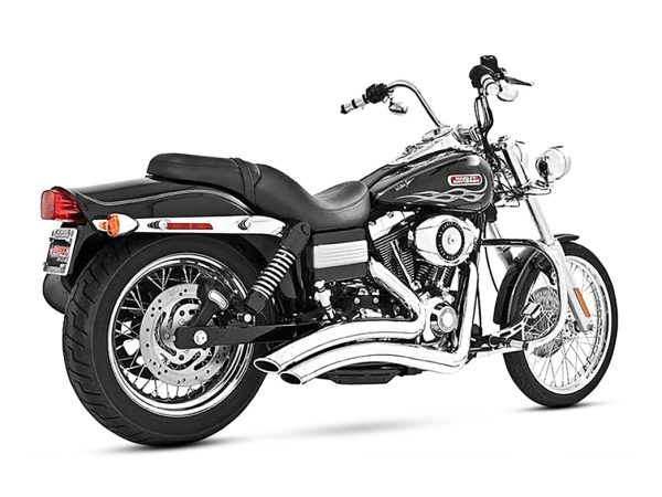 Sharp Curve Radius Exhaust - Chrome with Chrome End Caps. Fits Dyna 2006-2017.