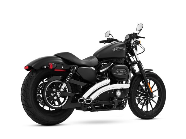 Radical Radius Exhaust - Chrome with Black End Caps. Fits Sportster 1986-2021.