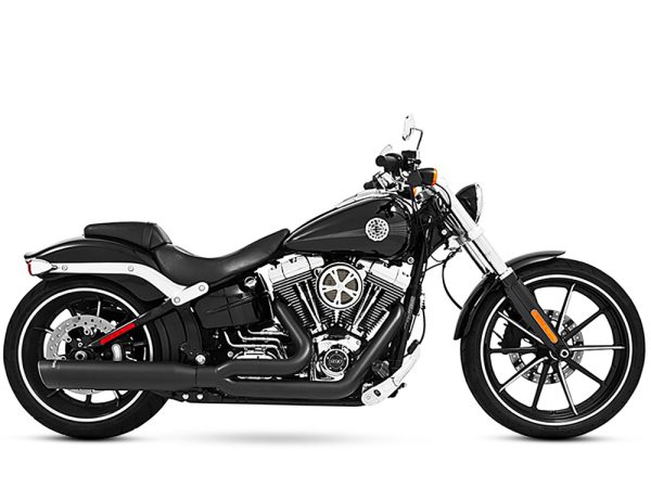 Union 2-into-1 Exhaust - Black with Black End Caps. Fits Softail Breakout 2013-2017 & Rocker 2008-2011.