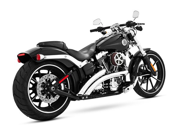 Radical Radius Exhaust - Chrome with Chrome End Caps. Fits Softail Breakout 2013-2017 & Rocker 2008-2011. - Image 2