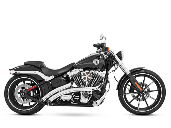 Radical Radius Exhaust - Chrome with Black End Caps. Fits Softail Breakout 2013-2017 & Rocker 2008-2011. - Image 2