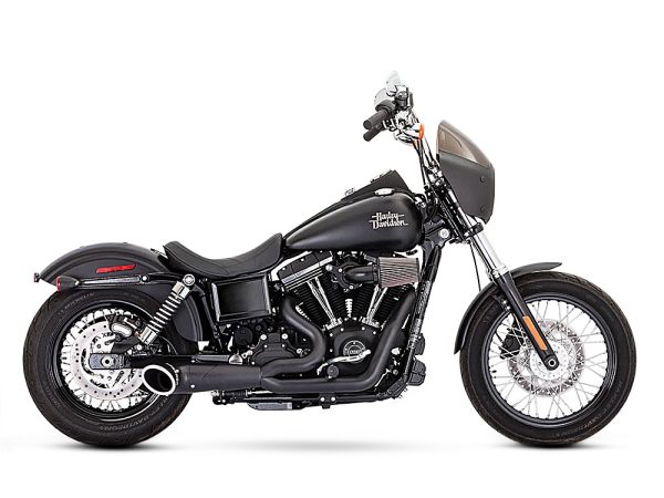 Turnout 2-into-1 Exhaust - Black with Black End Cap. Fits Dyna 2006-2017.