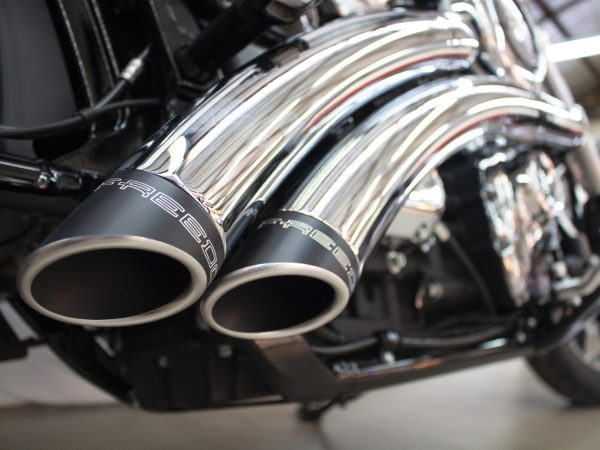 Radical Radius Exhaust - Chrome with Black End Caps. Fits Softail 2018up. - Image 2