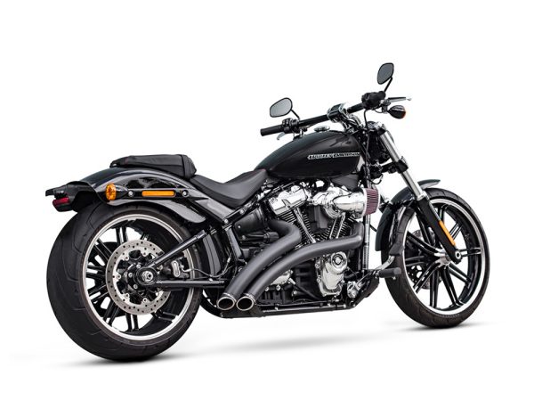 Radical Radius Exhaust - Black with Black End Caps. Fits Softail 2018up.