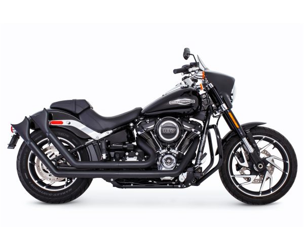 Upsweeps Exhaust - Black with Black Sharktail End Caps. Fits Softail 2018up.