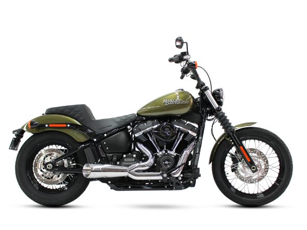 Combat Shorty 2-into-1 Exhaust - Chrome with Chrome End Cap. Fits Softail 2018up.