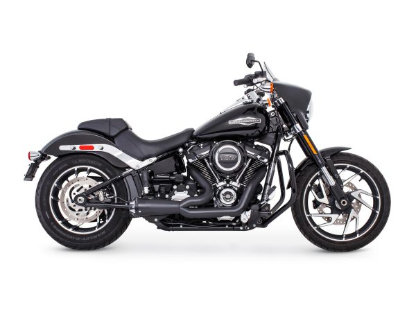 American Outlaw Shorty 2-into-1 Exhaust - Black with Black End Cap. Fits Softail 2018up.