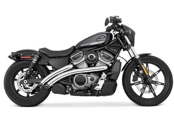 Radical Radius Exhaust - Chrome with Black End Caps. Fits Nightster 975 2022up.