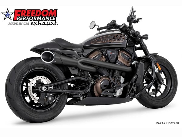 Combat Shorty 2-into-1 Exhaust - Black with Black End Cap. Fits Sportster S 2021-2023