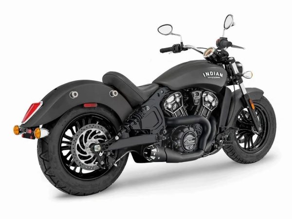 American Outlaw Shorty 2-into-1 Exhaust - Black with Black End Cap. Fits Indian Scout 2015-2024