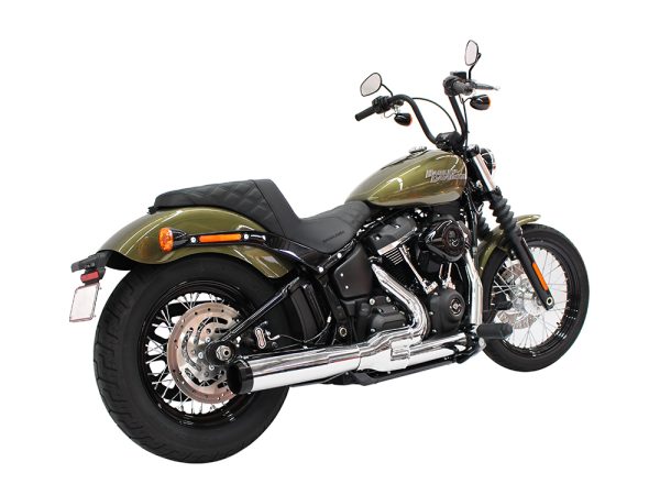 2-into-1 Exhaust - Chrome with Black End Cap. Fits Deluxe, Softail Slim, Street Bob, Low Rider & Fat Bob 2018up & Standard 2020up. - Image 3