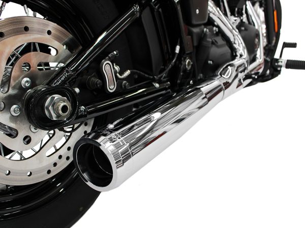 2-into-1 Exhaust - Chrome with Chrome End Cap. Fits Deluxe, Softail Slim, Street Bob, Low Rider, Fat Bob 2018up & Standard 2020up. - Image 2