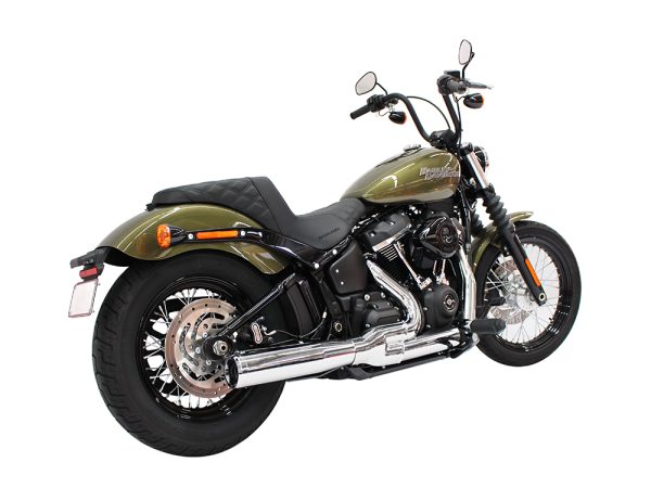 2-into-1 Exhaust - Chrome with Chrome End Cap. Fits Deluxe, Softail Slim, Street Bob, Low Rider, Fat Bob 2018up & Standard 2020up. - Image 3